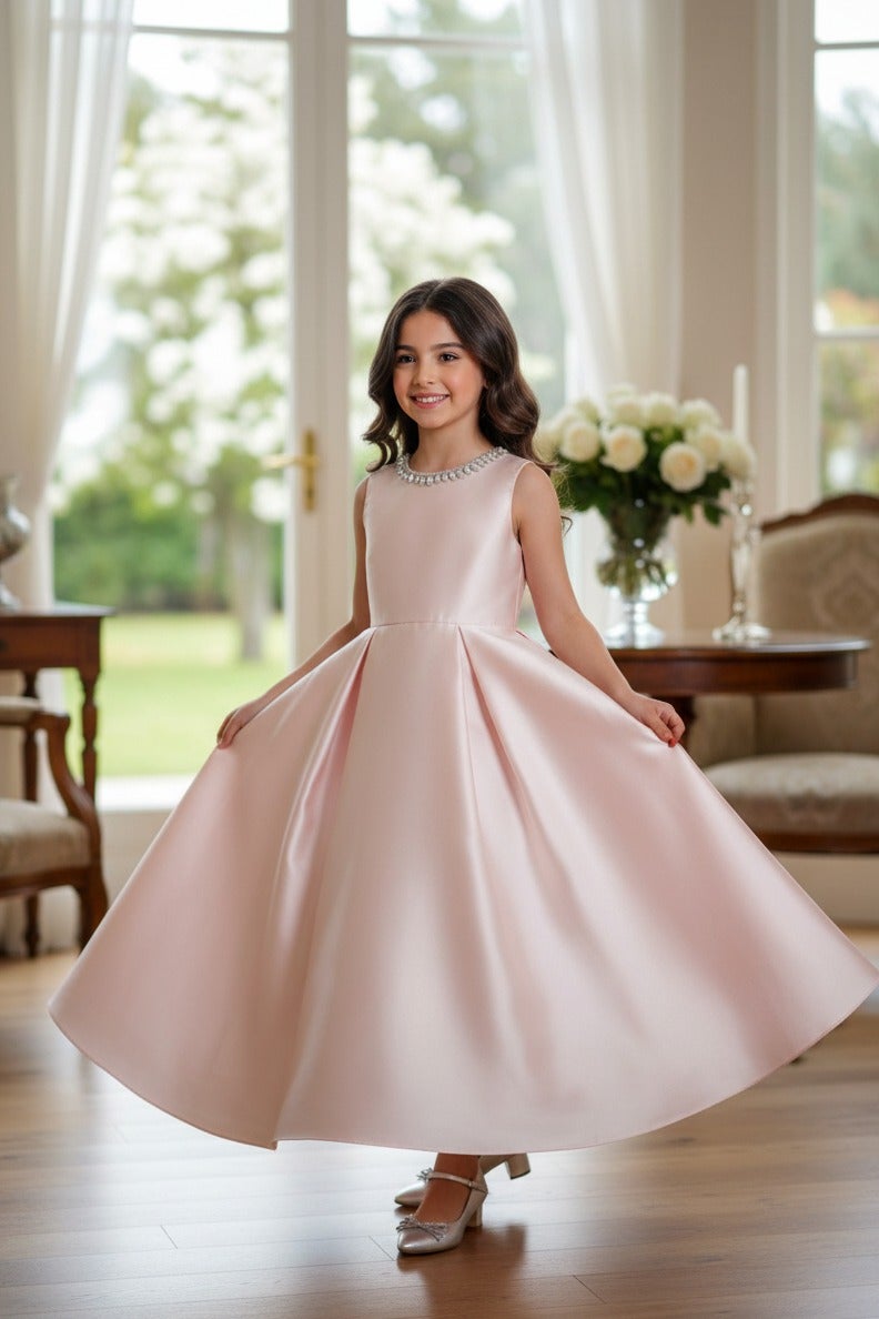 BHNS Elegant puffy evening dresses for children, perfect for parties and special occasions. These dresses are suitable for girls' weddings, celebrations, and holidays. Available in white, yellow, pink, and lemon hues. Beautiful Eid dresses for all occasions. Dresses for ages 2 to 15. Elegant and beautiful dresses for girls aged 2 to 15. Girls' sets with trains and puffy skirts. Suitable for evening parties, summer wear, short dresses, and long dresses. Brand name. - Image 2
